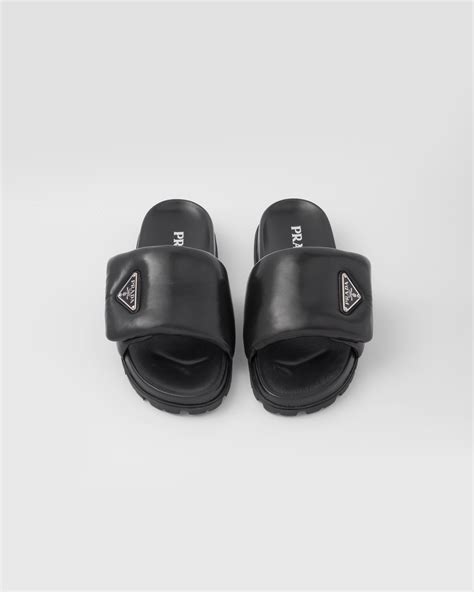 prada slides black|Prada apron toe slides.